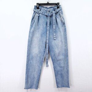Aaron & Amber Paper Bag Mom Jeans Size Small Y2K Belted Raw Hem